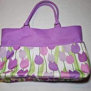 Clinique Tote Bag Vintage Tulips Flowers Handles Pockets Beach Tote Shopping Bag